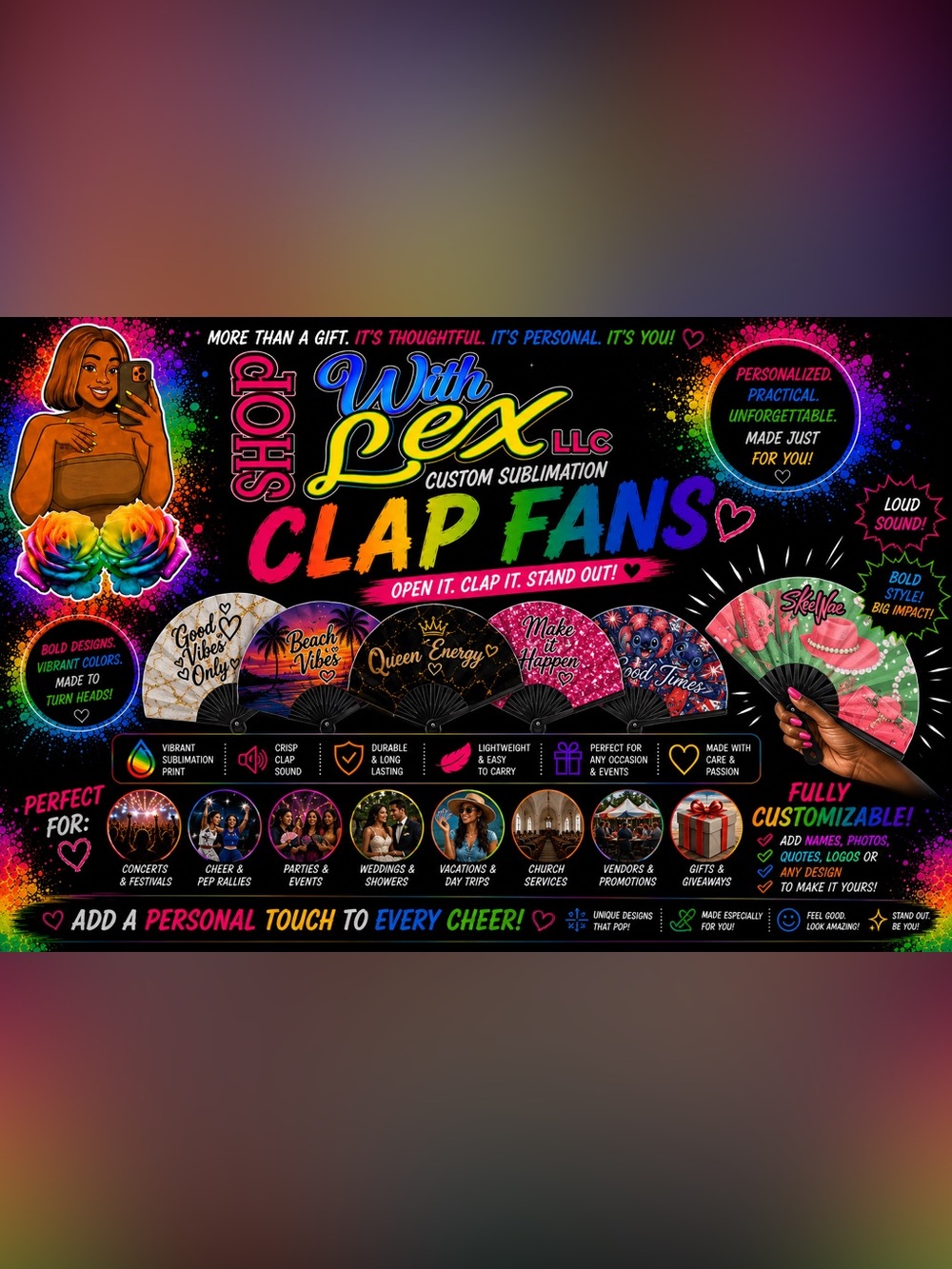 🪭 Custom Sublimation Clap Fans